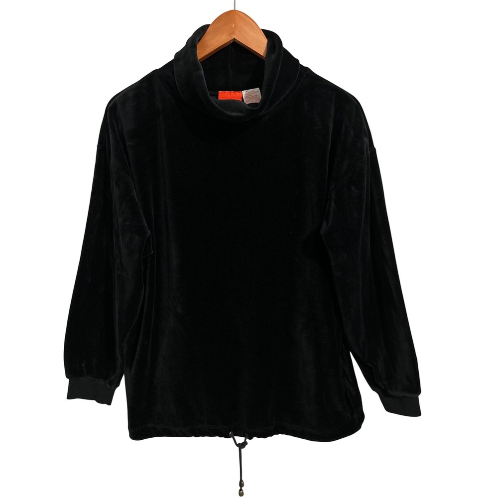 Liz & Co Black Velour Turtleneck Top Drawstring Waist Women's Size Medium